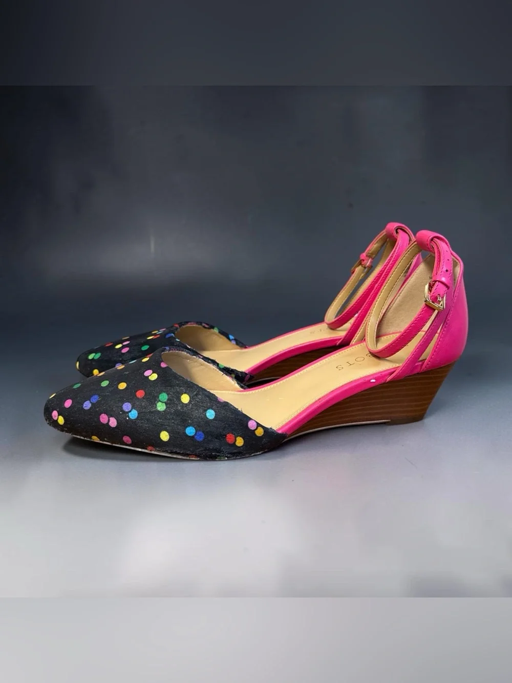 Talbots Multicolor Polka Dot Ankle Strap Wedge